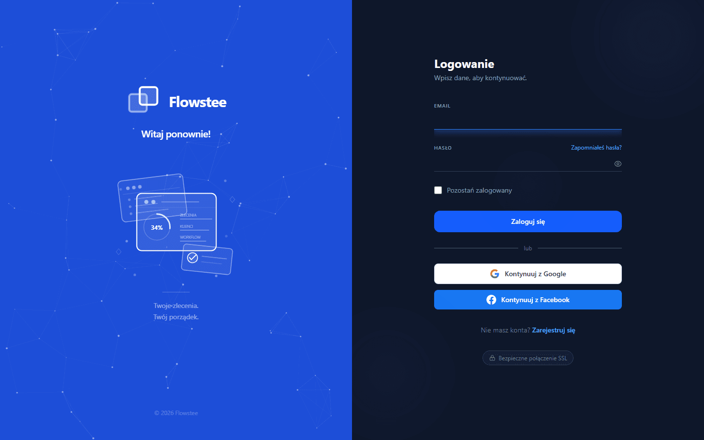 Zrzut ekranu panelu dashboard.flowstee.com
